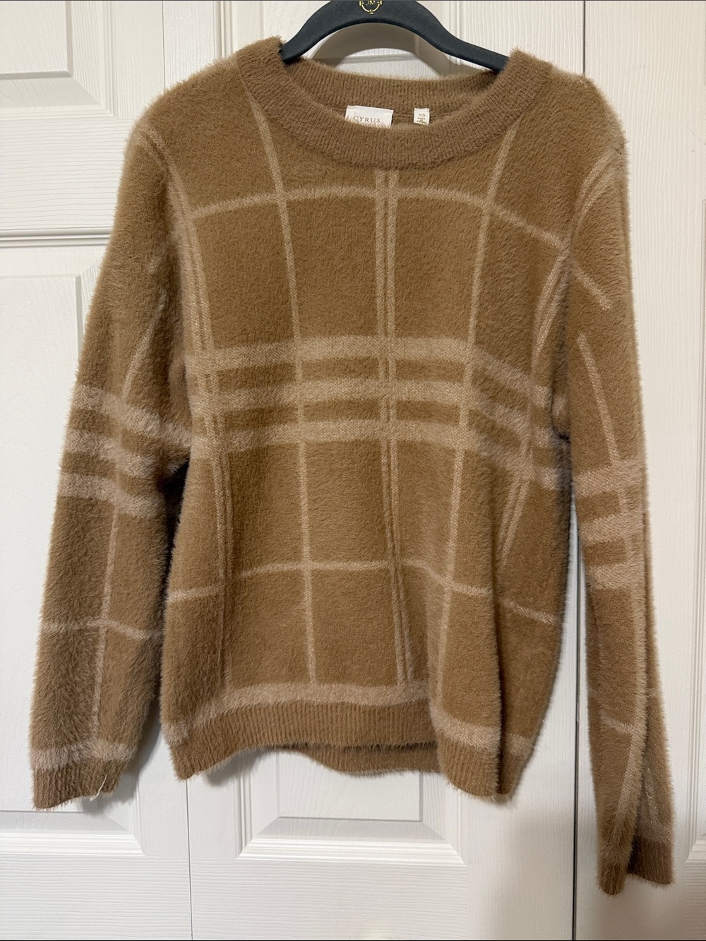 Cyrus Taupe Windowpane Crewneck Sweater
